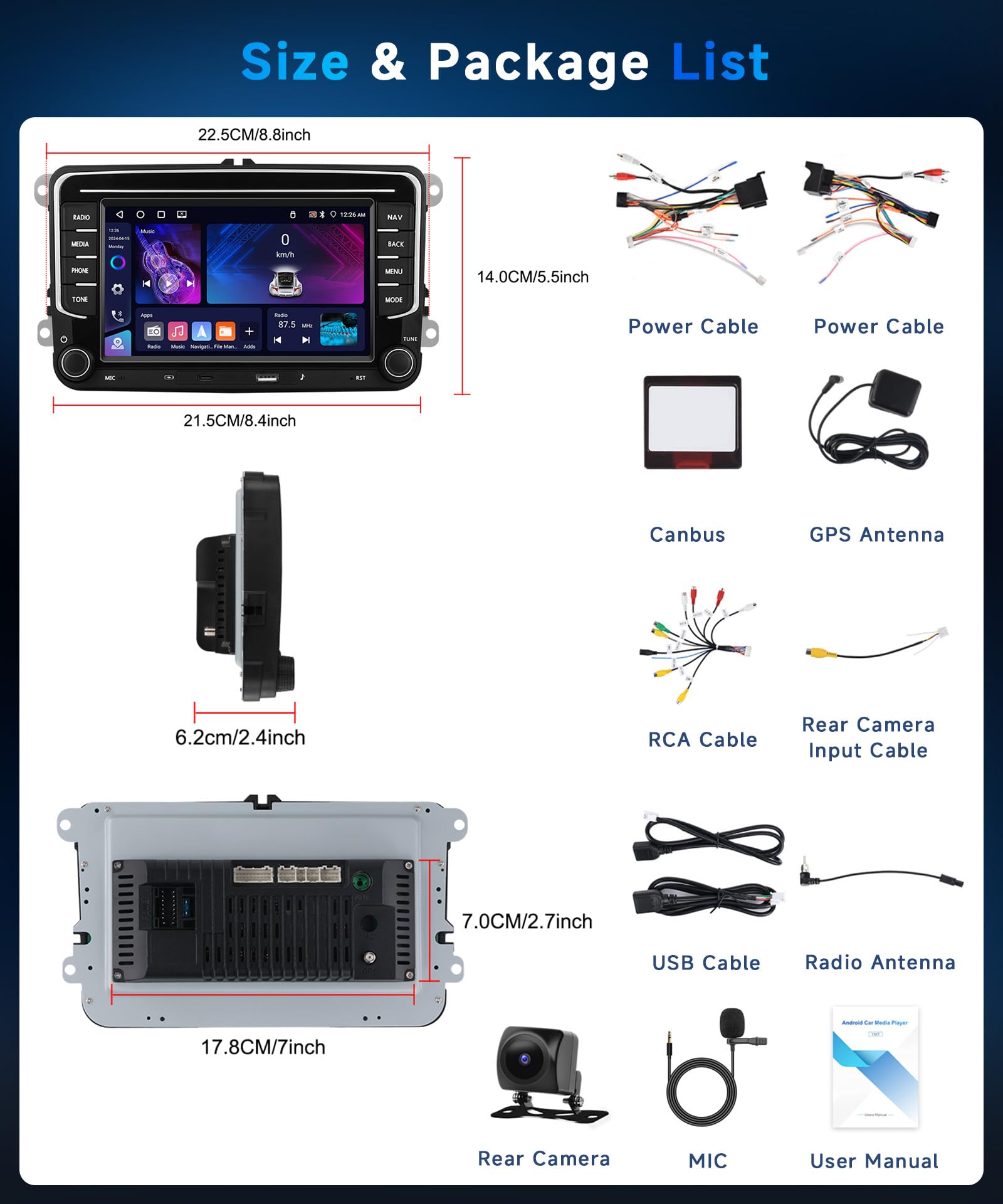 VECHTEL4G+64G Android 15 Autoradio per VW Golf 5 6 Passat Jetta Caddy EOS T5 Tiguan Touran CC Polo, 7" HD Schermo Tactile co Carplay Android Auto senza Fili GPS WiFi USB Tipo-C Bluetooth FM RDS Camera