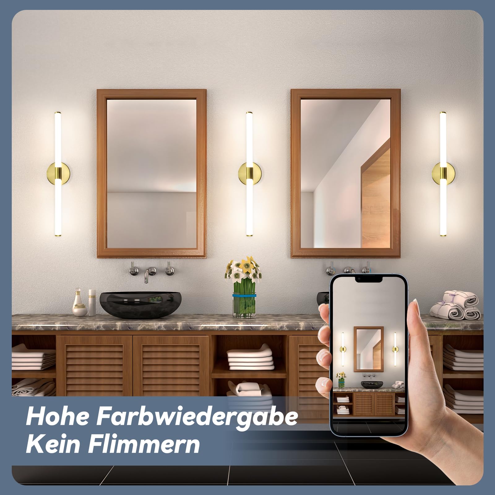 LED Spiegelleuchte Bad Wandlampe - 8W Gold Badlampe 60CM | Wand Badezimmer Lampe Wandleuchte 4000K Neutralweiß Spiegellampe Modern IP44 Badlampe für Badschrank Keller Küche Flur