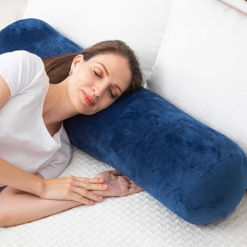 Miniatura 10 de Almohada corporal redonda de espuma viscoelástica para adultos, almohada firme y larga para cama, almohada cilíndrica con funda de terciopelo, 47 x