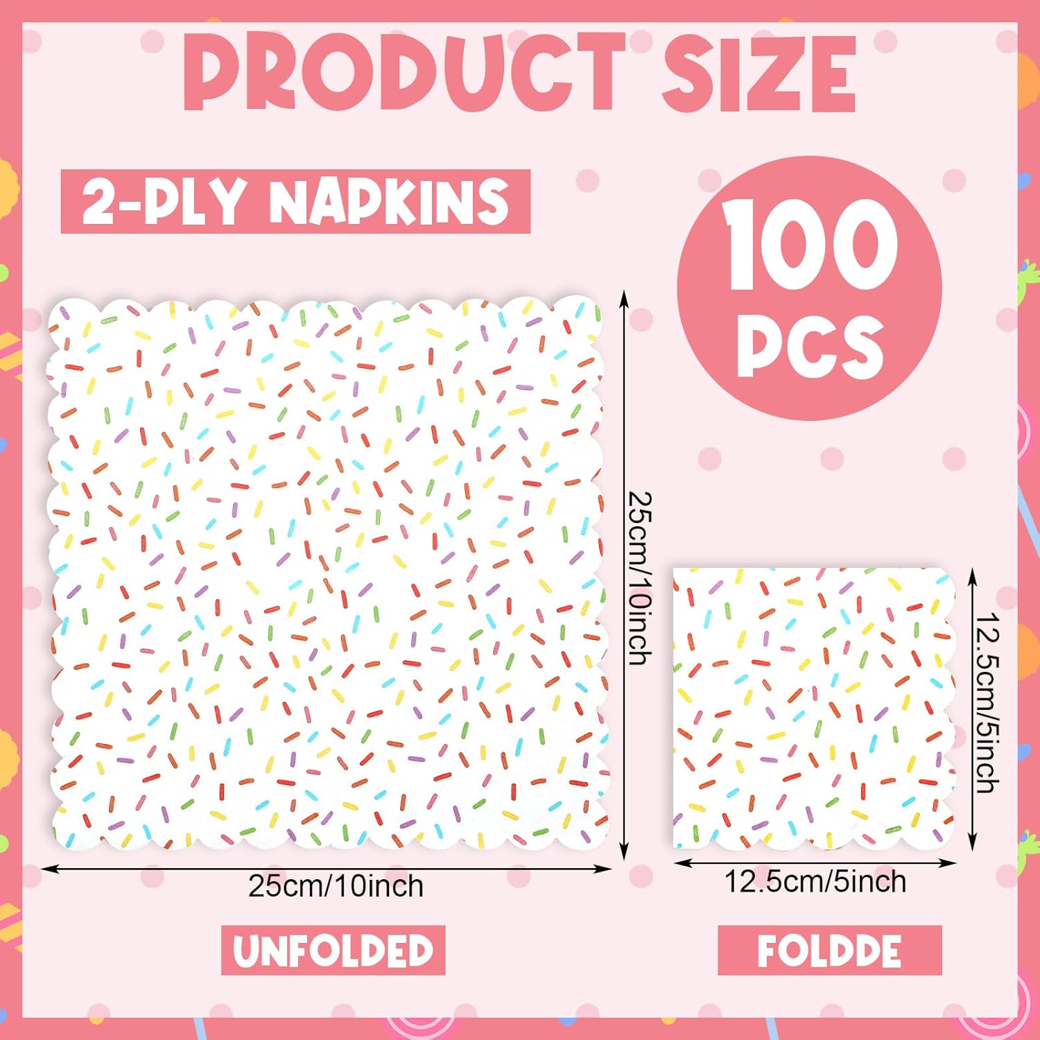 Crtiin 100 Pcs Donut Sprinkle Napkins Scalloped Ice Cream Napkins Disposable 2 Ply Donut Party Paper Cocktail for Baby Shower Birthday Wedding Party Cupcake Table Decor Supplies(White) - Image 2