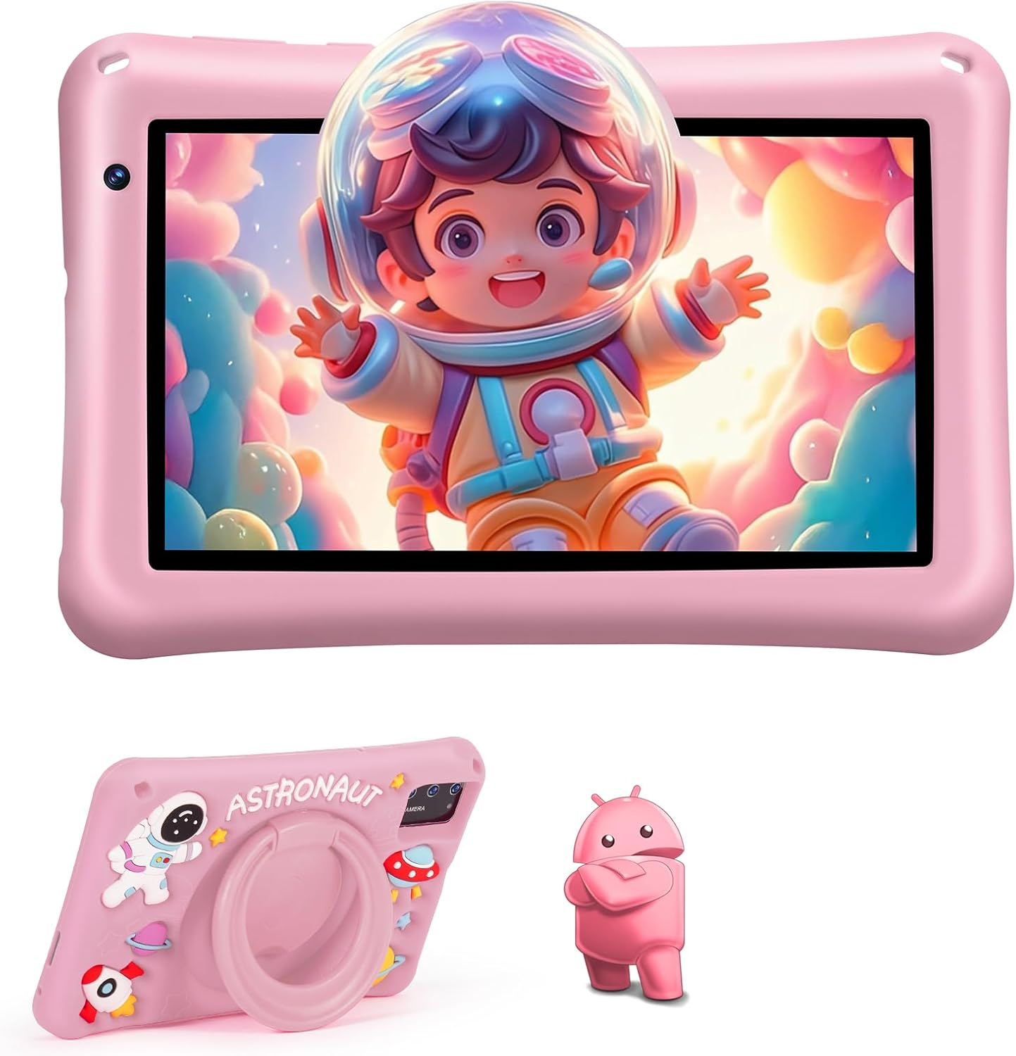Children’s Tablet 7 Inches, Android Tablet, 8 GB RAM 64 GB ROM (256 GB), Parental Control, WiFi, Bluetooth, Kids Tablette Tactile Éducative Avec Kid-Proof Étui-Pink