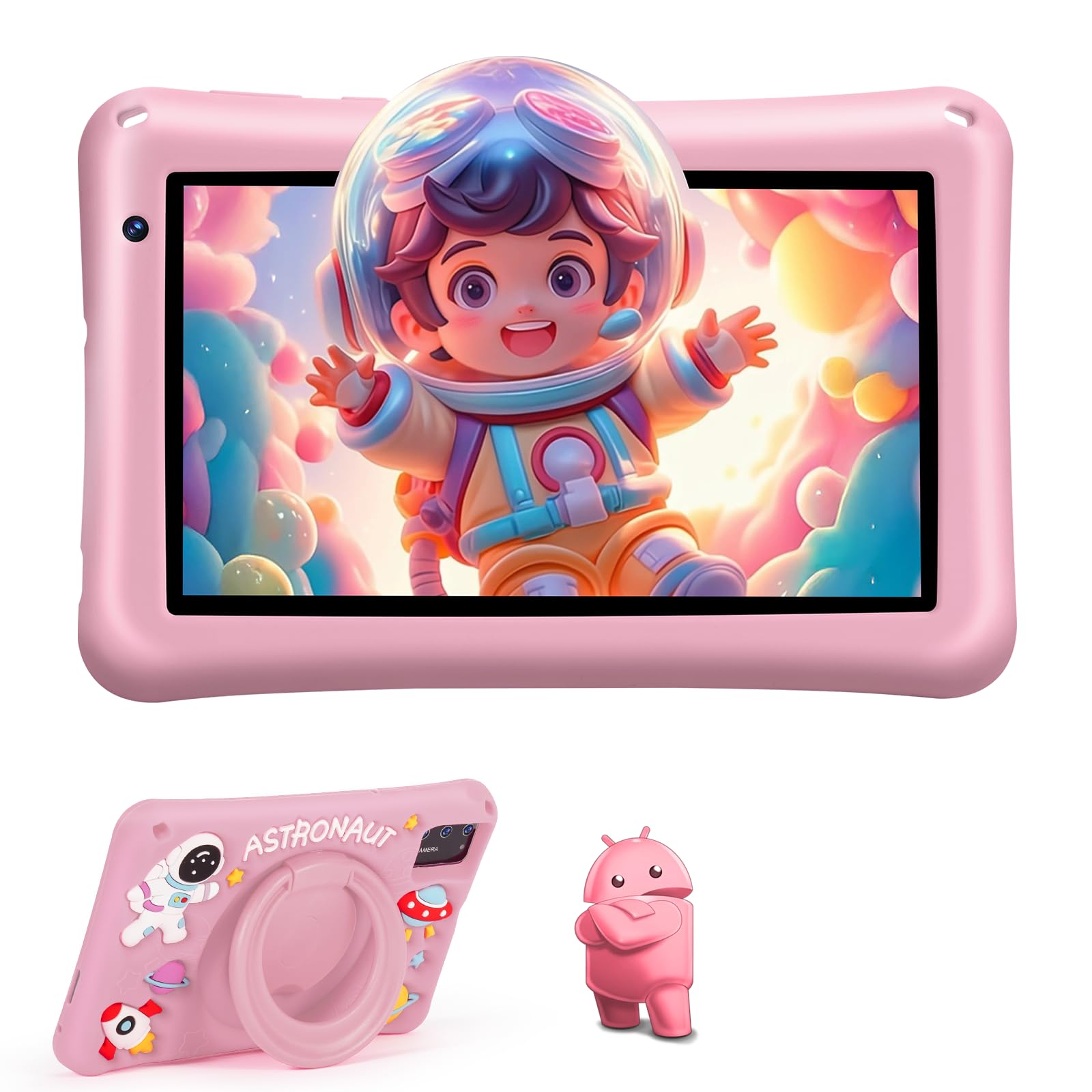 Tablet para Niños 7 Pulgadas,Android Tablet,8GB RAM 64GB ROM (mpliable 256 GB), Control Parental, WiFi, Bluetooth, Kids Tablette Tactile Éducative Avec Kid-Proof Étui-Rosa