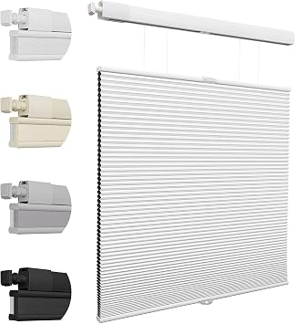 Keego No Drill Blinds Blackout Top Down Bottom Up Pleated Blinds Thermal Cordless Cellular Shades for Windows White, 170cm W x 120cm H