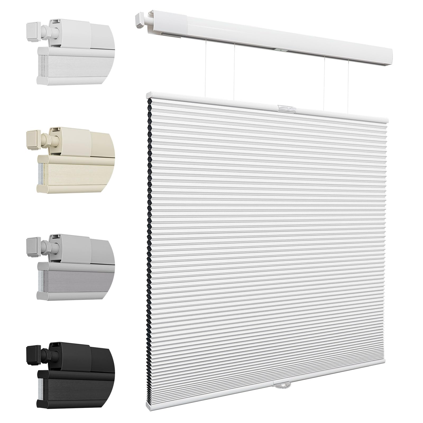 Keego No Drill Blinds Blackout Top Down Bottom Up Pleated Blinds Thermal Cordless Cellular Shades for Windows (White, 96cm W x 120cm H)