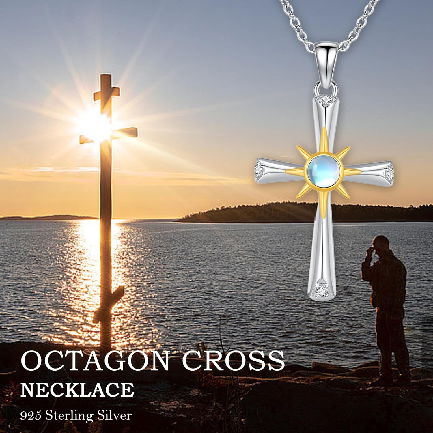 Star Necklace for Women Girls 925 Sterling Silver Star Moonstone Pendant Necklace Infinity/Round Spin Star Necklace Star Jewelry Gifts for Women Girls - Image 6