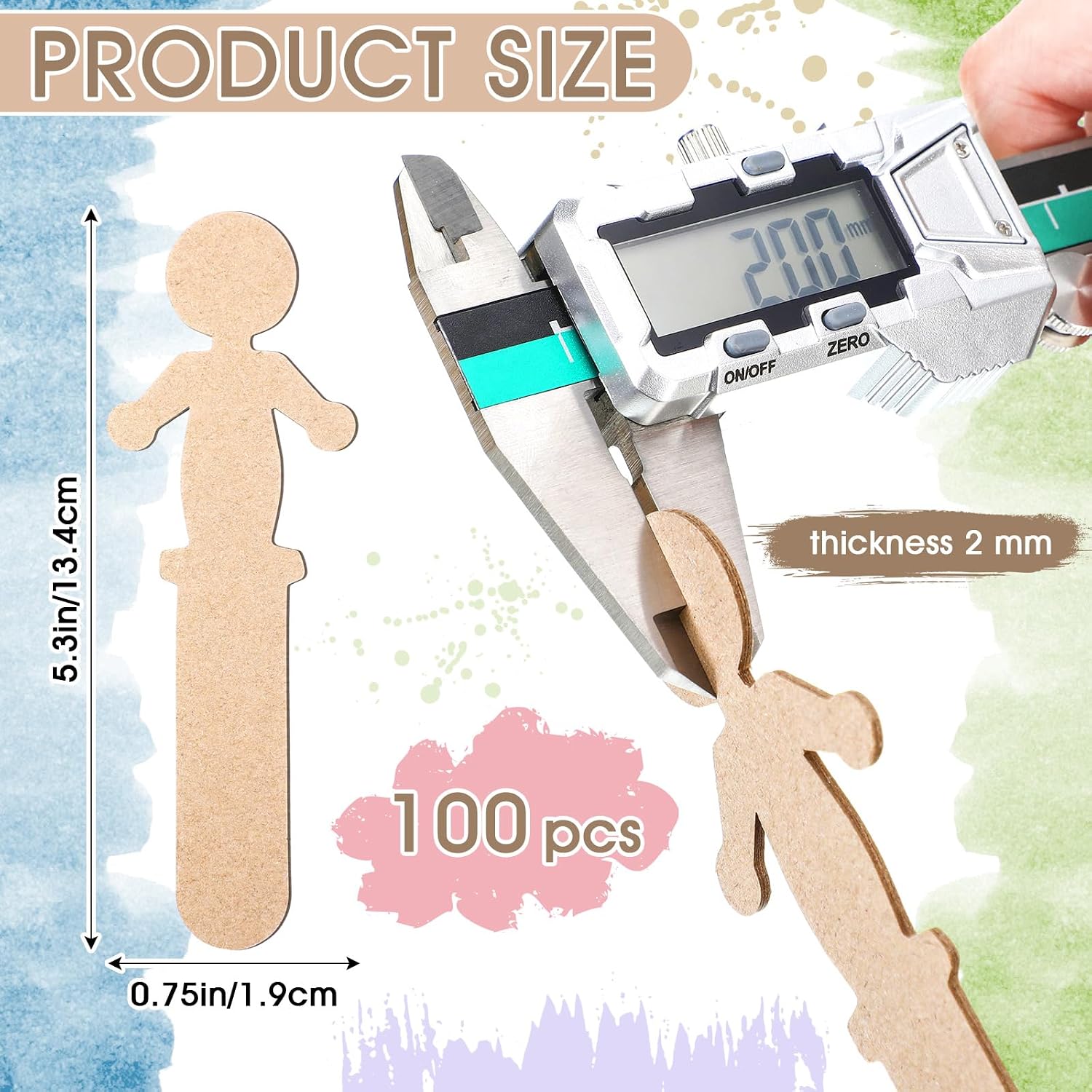 100 Pack People Shaped Craft Sticks 5.3 Inch DIY Unfinished Cardboard Jumbo Craft Sticks for DIY Project Making Home Arts Decoration Back to School Supplies