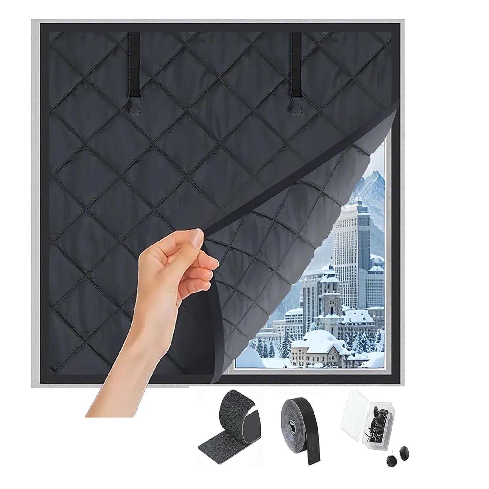 Rideau Thermique 3 Couches, Kits D'isolation pour Fenêtres Anti Froid Imperméable 80 100 120 160 cm Oxford Rideau Isolant Thermique avec Velcro pour Portes Cave Balcon(Black,L150xH200cm)