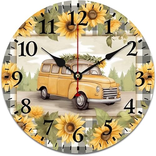 Miniatura 10 de HighonHi Relojes de pared de 16 pulgadas, girasol con abejas y hojas, movimiento de cuarzo decorativo de madera, número arábigo, mariposa, girasol,