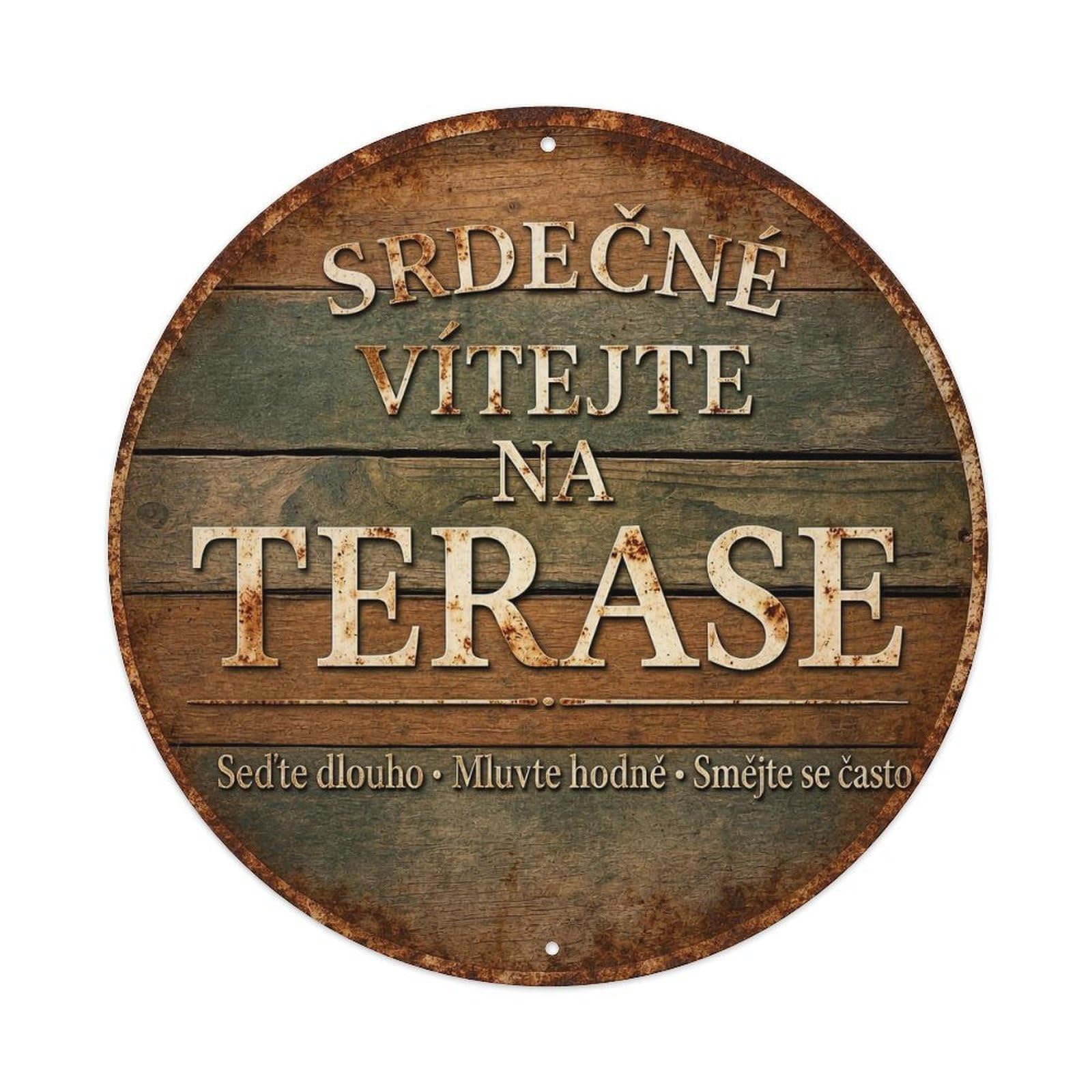 Sign Welcome Terrace Round Metal Tin Sign Vintage Wall Decor, Bar Garage Cafe Kitchen Home Wall Art Poster 8x8inches