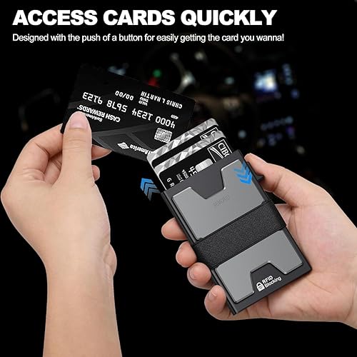 Miniatura 43 de Cartera delgada de aluminio para hombre, placa trasera expandible duradera, bloqueo RFID, billetera desplegable de metal minimalista, con capacidad
