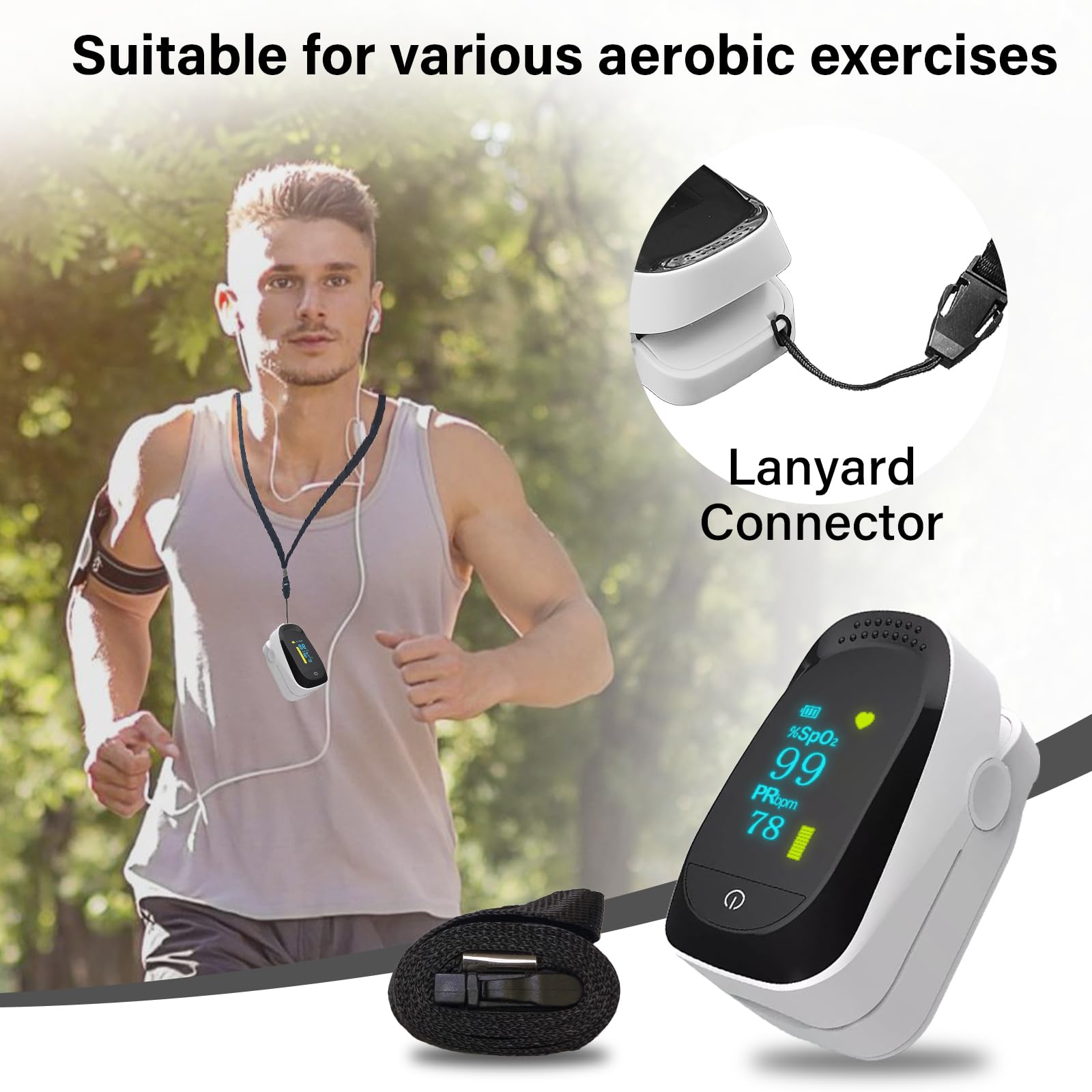 Pulse Oximeter, Oxygen Meter Finger Monitor, Home Heart Rate, Easy to Use, Low Power Consumption, Easy to Carry, High-Grade Shape, with Accessories — view 7