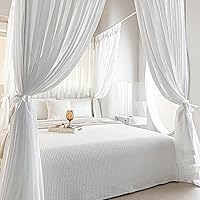 Vista 5 de AIKASY Tabla de Cama con Dosel con Parte Superior y Tiras Autoadhesivas, Cortina de Tienda de Cama con Dosel de Gasa Blanca de Princesa, Creando un