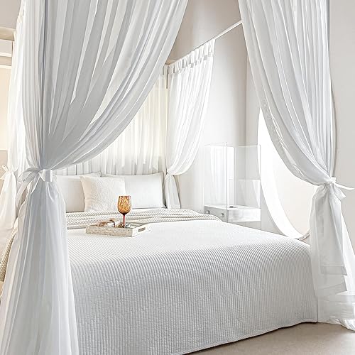 Miniatura 5 de AIKASY Tabla de cama con toldo con parte superior y velcro autoadhesivo, tela de princesa de gasa blanca, crea un ambiente romántico en la