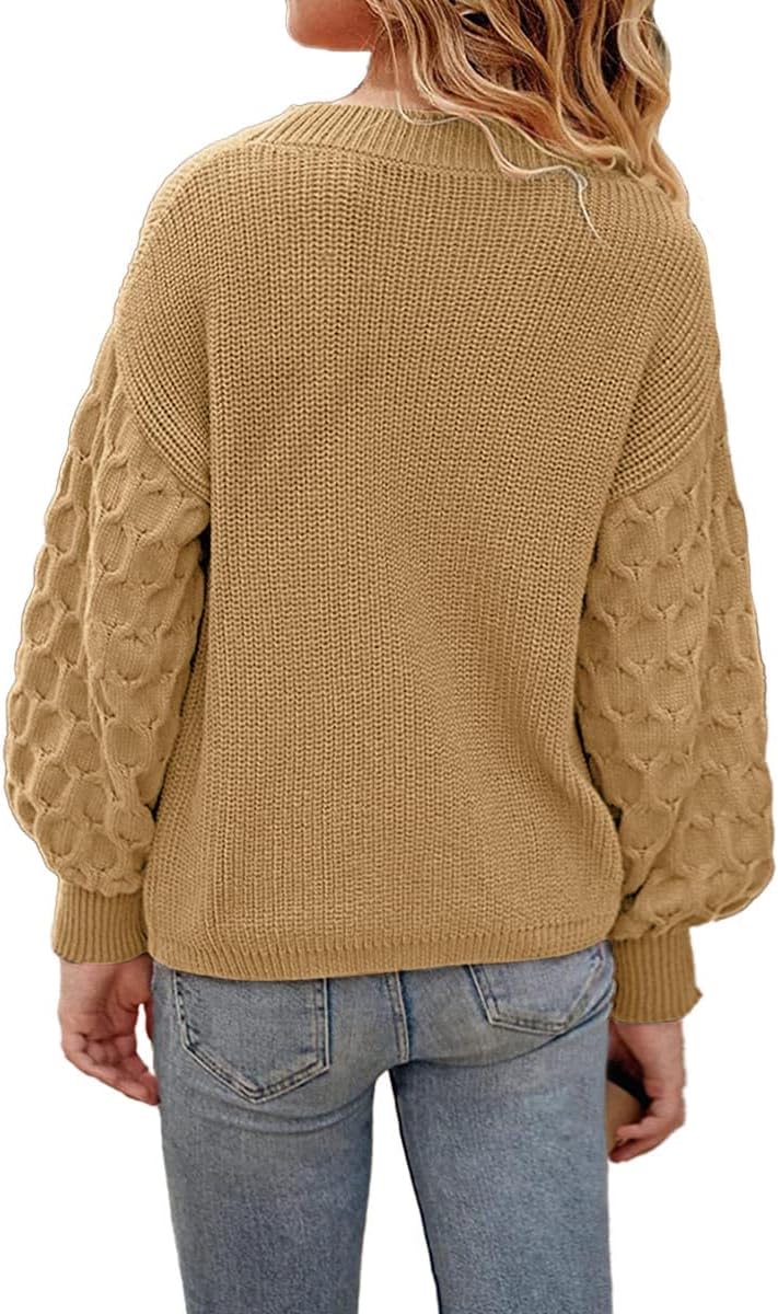 Girls Crewneck Sweaters Casual Long Sleeve Drop Shoulder Pullover Sweaters Fall Oversized Cable Knit Tops - Image 3