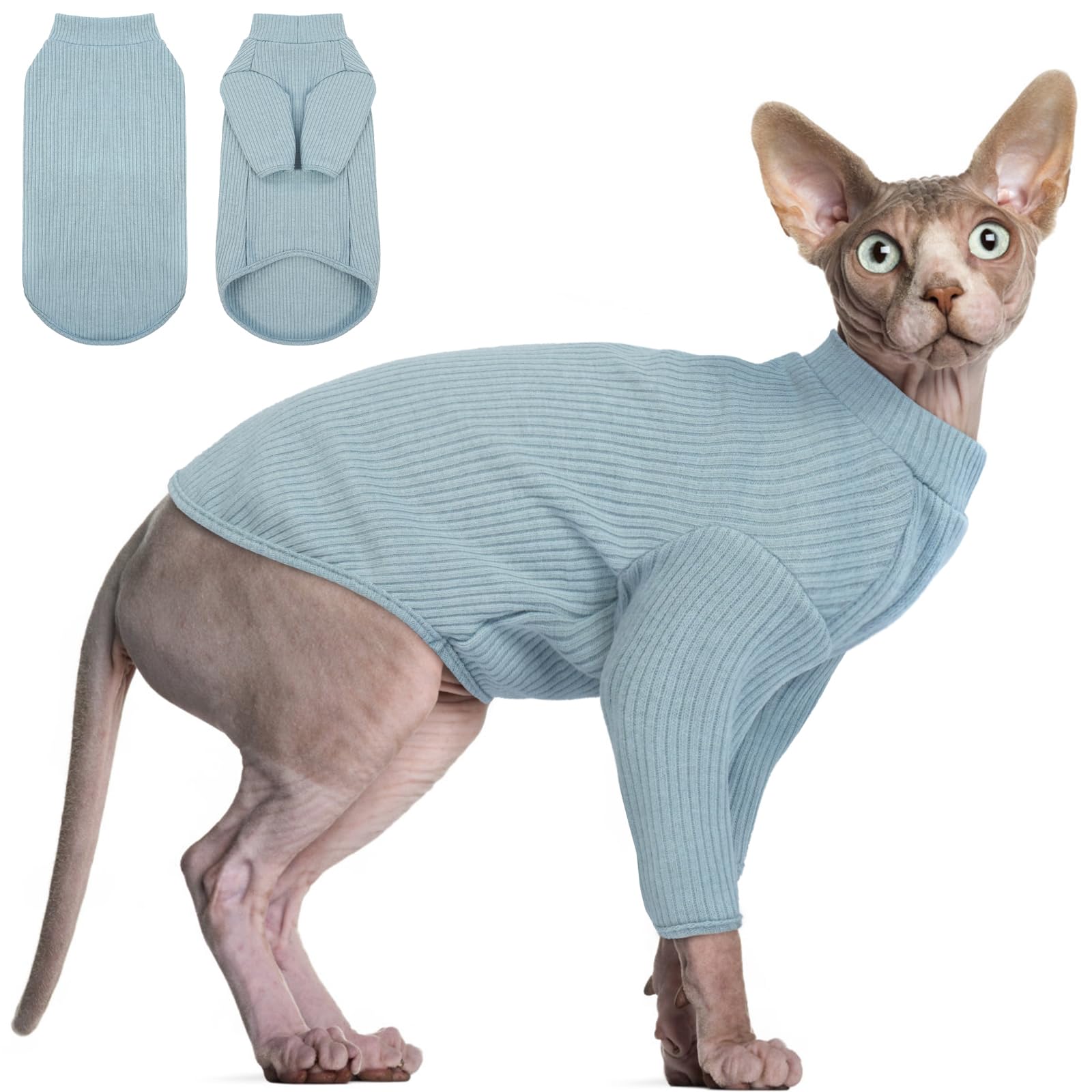 DENTRUN Sphynx Hairless Cats Shirt Pullover Kitten T-Shirts, Breathable Cat Wear Turtleneck Sweater Adorable Cat's Clothes Vest Pajamas Jumpsuit