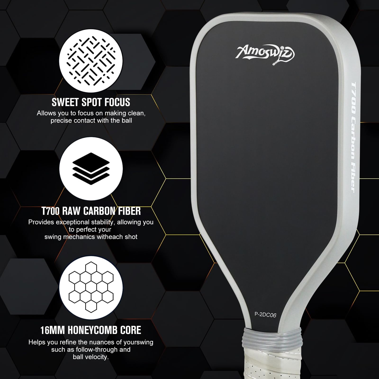 Pickleball Training Paddle, T700 Carbon Fiber Pickleball Practice Paddle, 16MM Sweet Spot Pickle Ball Racket Training Equipment, Gift for Men & Women