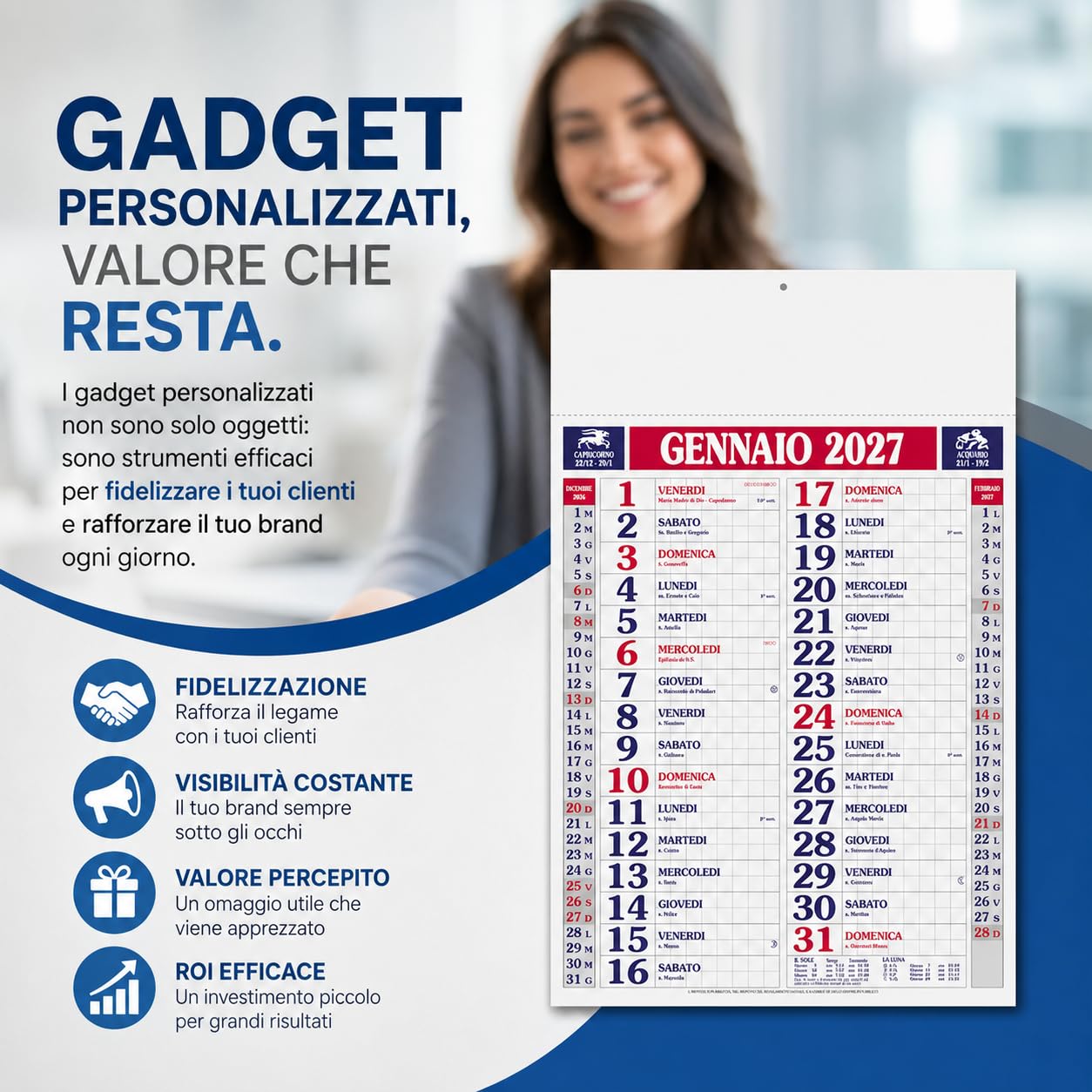 Calendari Personalizzati 2027 in Stock da 100 Pezzi Olandesi Grandi da Muro Notes sul Retro per Gadget Pubblicitari di Fine Anno e come Omaggio per i Clienti o Regali Aziendali | PA610