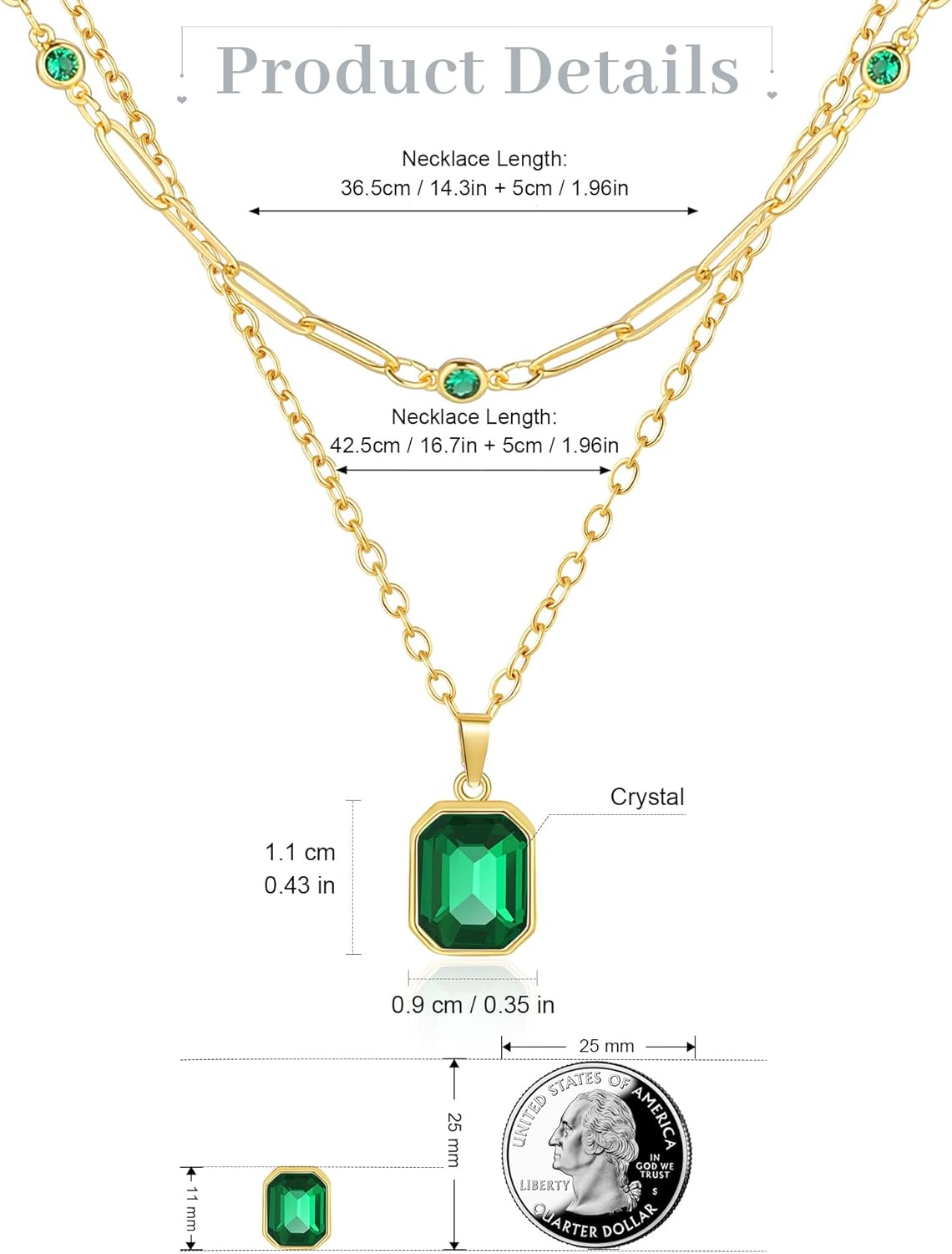 Lourny Gold Layered Crystal Necklace for Women, 18K Gold Plated Choker Emerald Green Dainty Chain Trendy Statement Necklace Jewelry for Women Gifts - Image 5