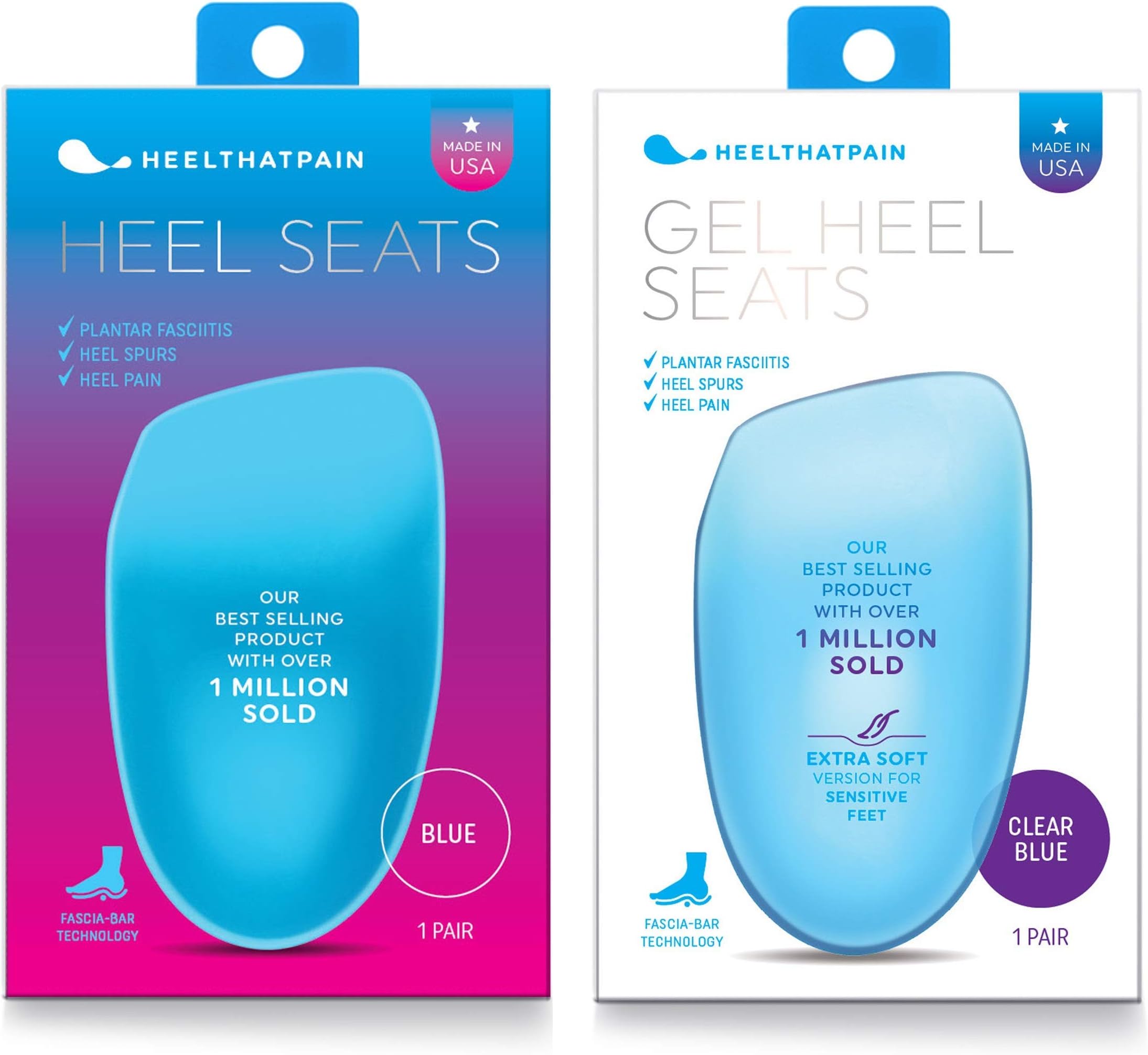Heel That PainSensitive Feet Starter Kit - Gel and Original Heel Seats Foot Orthotic Inserts - Heel Cups Cushions Insoles for Plantar Fasciitis, Heel Spurs, Medium (Women's 6.5-10, Men's 5-8)