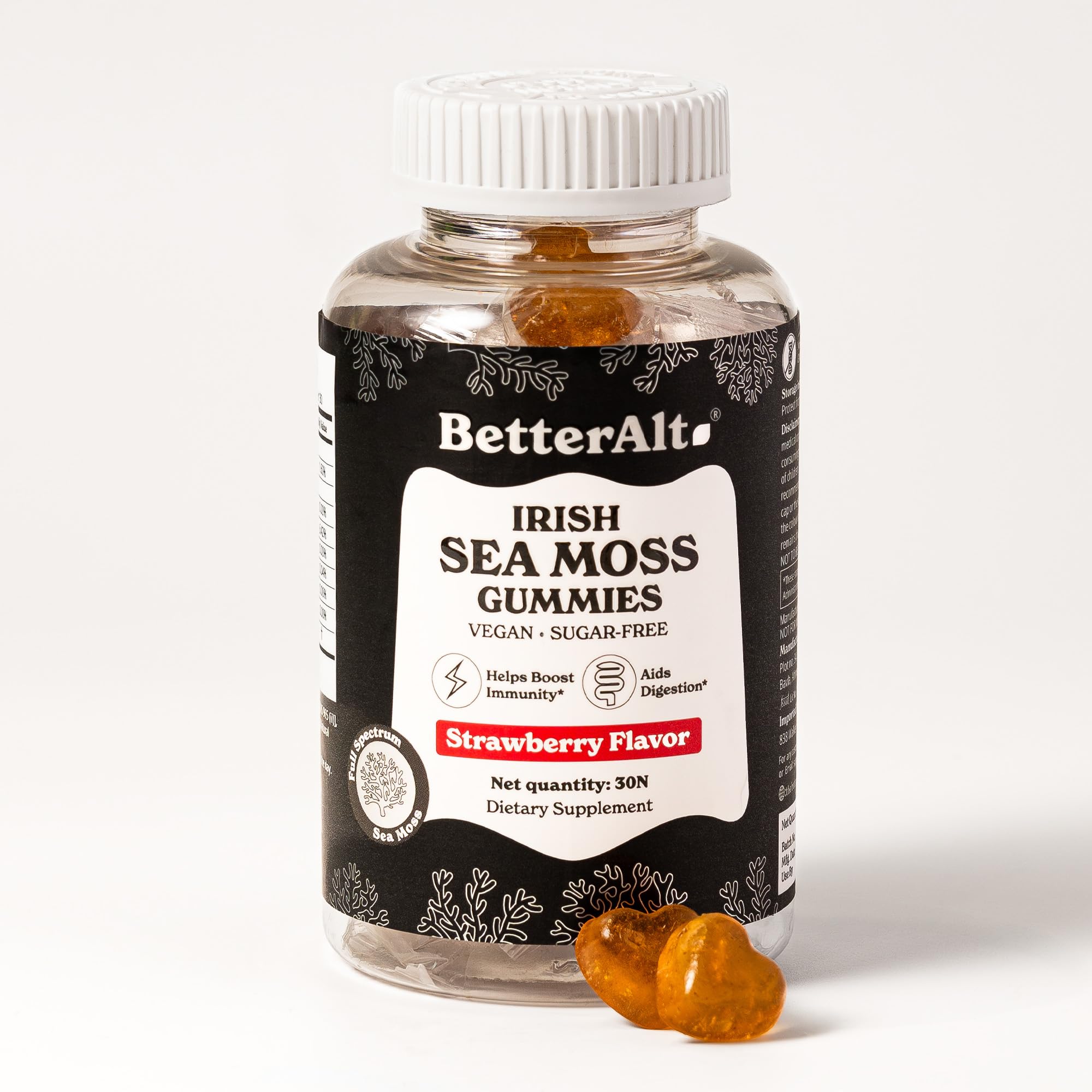 Better Alt Irish Sea Moss Gummies | Strawberry Flavor | Lab-Tested for Purity | Supports Immune Health &amp; Energy | 1-Month Pack