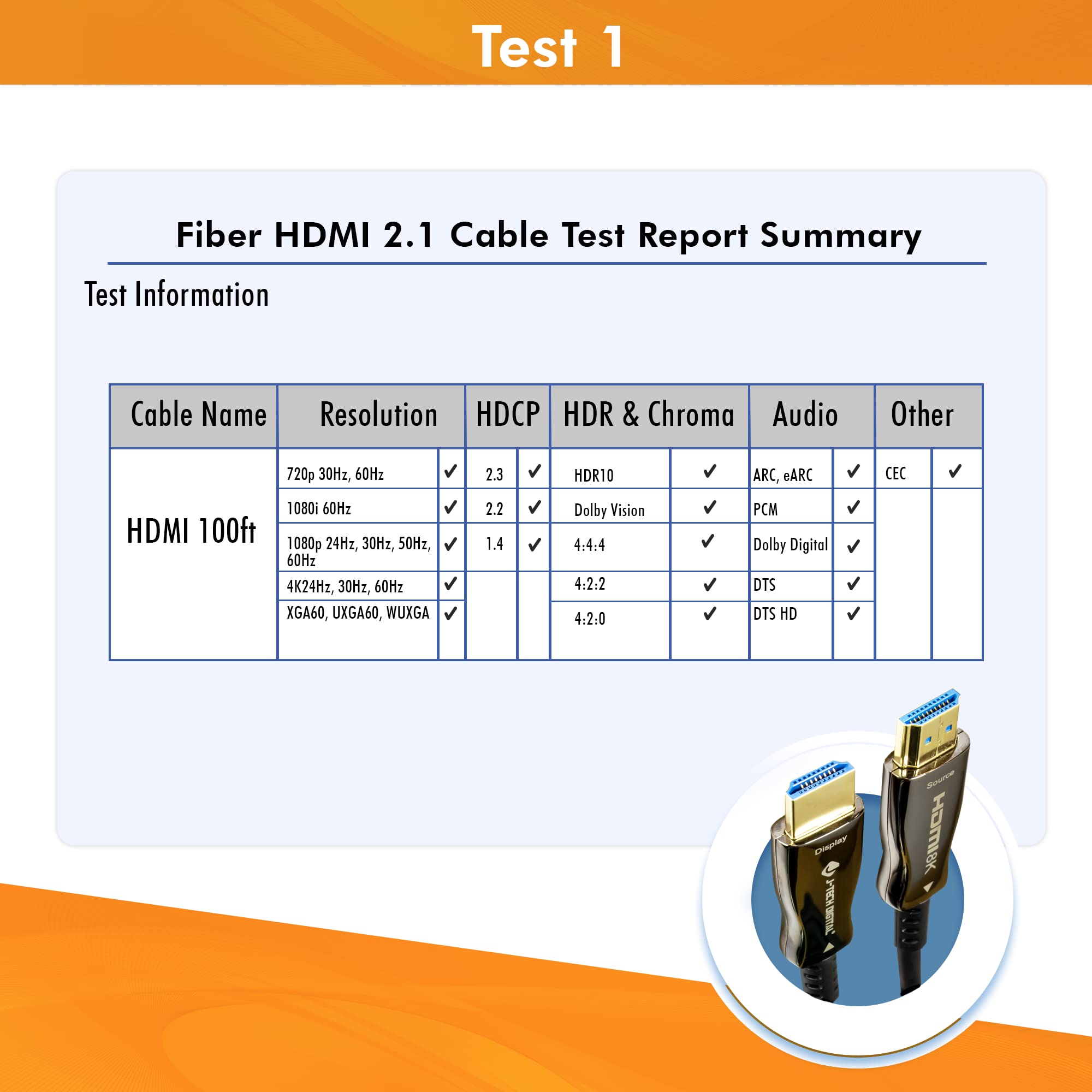 J-Tech Digital Cavo HDMI 8K 100ft (30m) fibra ottica HDMI 2.1, HDCP 2.3 | 8K 60Hz, 4K 120Hz, 4K 144Hz | HDR10, ARC, eARC | 48Gbps ultra alta velocità [JTECH-FCAB8K100]