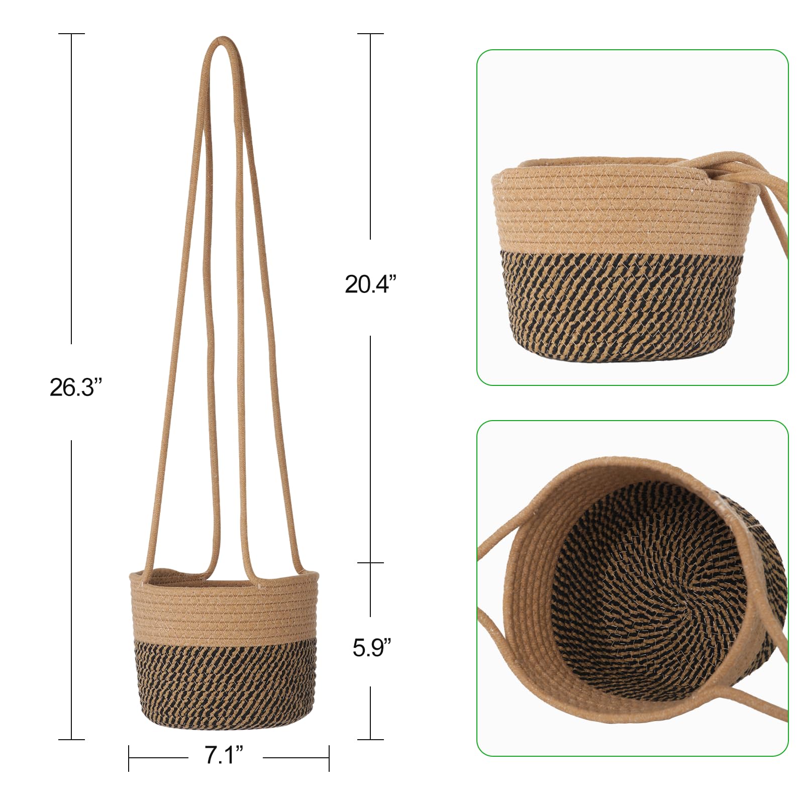 Paquete de 2 macetas colgantes de yute para plantas de ganchillo para interiores y exteriores, para decoración del hogar, macetas para hierbas, helechos, hiedra