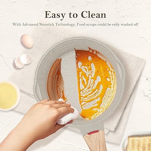 Miniatura 6 de Bobikuke Juego de sartenes antiadherentes de 1.5 cuartos y 1.8 cuartos con tapa, 4 ollas pequeñas para sopa con boquilla para cocinar compatibles