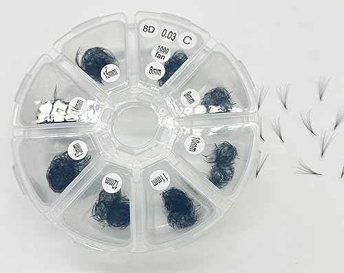 Miniatura 1 de Alluring Extensiones de pestañas postizas sueltas 10D 8D de 0.001 in, 0.002 in, rizo C o D, 500 abanicos (rizo C 8D 0.001 in, tamaño mixto