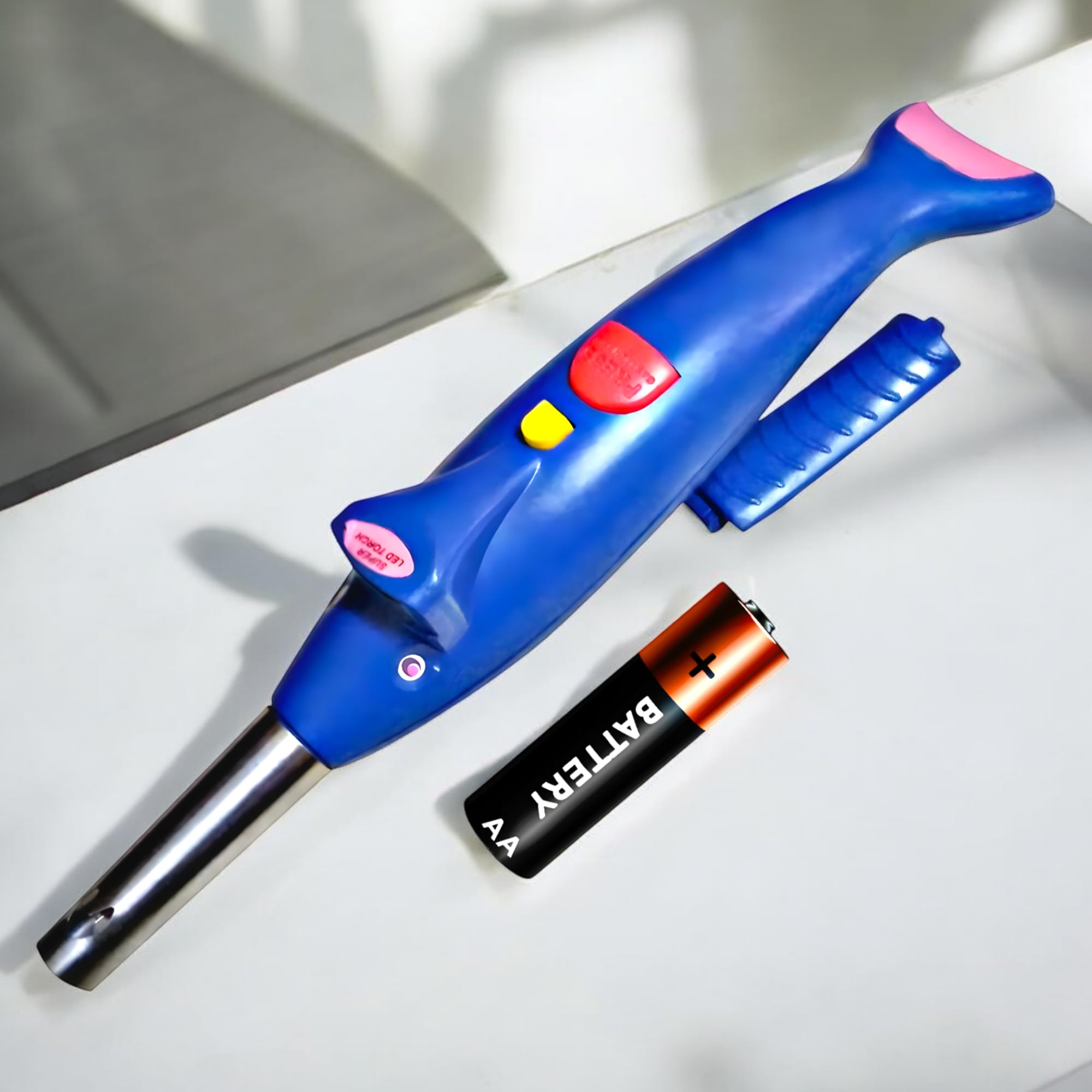 Dolphin Gas Lighter with LED Light, 2-in-1 Kitchen Gas Lighter with Built-in LED and Battery, Long-Lasting Ignition for Stovetop, Durable Stainless Steel Lighter for Kitchen Use, Best Gift for mom