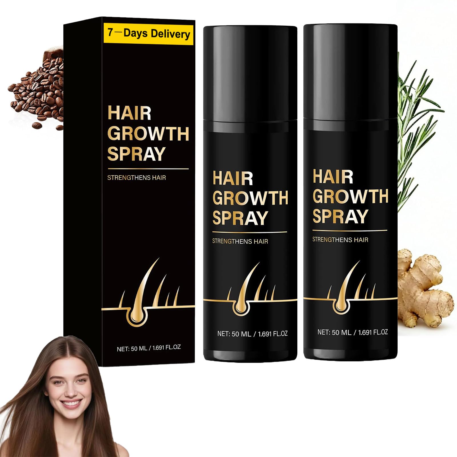 2PC Hair Growth Spray 50ml Haarwachstum Serum Spray für Männer/Frauen Haarwachstumsspray Haarwachstum Beschleunigen Verhindert Haarausfall Haaröl Wachstum Bart Wachstum Sanft Trocken für all Haartypen