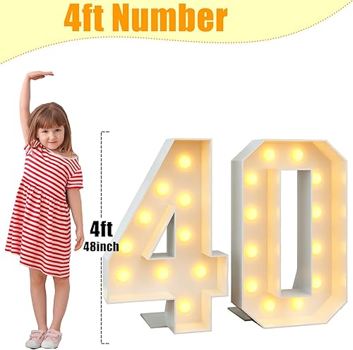Miniatura 5 de Marco de números 40 de marquesina iluminados de 40 pies para fiesta de cumpleaños de 40 años, cartón grande con bombillas precortadas, kit gigante