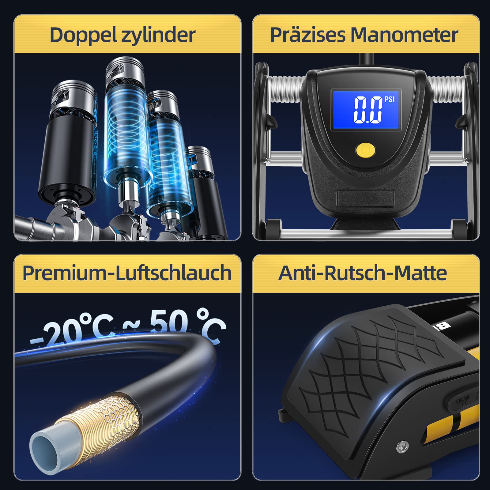 CARTREND Fußluftpumpe Doppelzylinder Fußpumpen Pumpen Fahrradzubehör FISCHER Fah