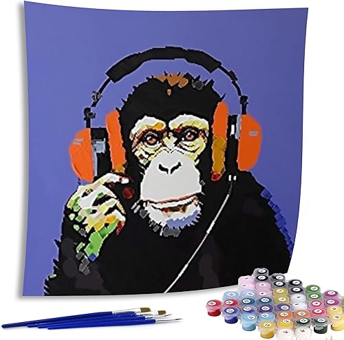 Diymood Pintura por números para adultos, mono, pintura al óleo, arte de animales, pintura acrílica por números, kits para niños y adultos