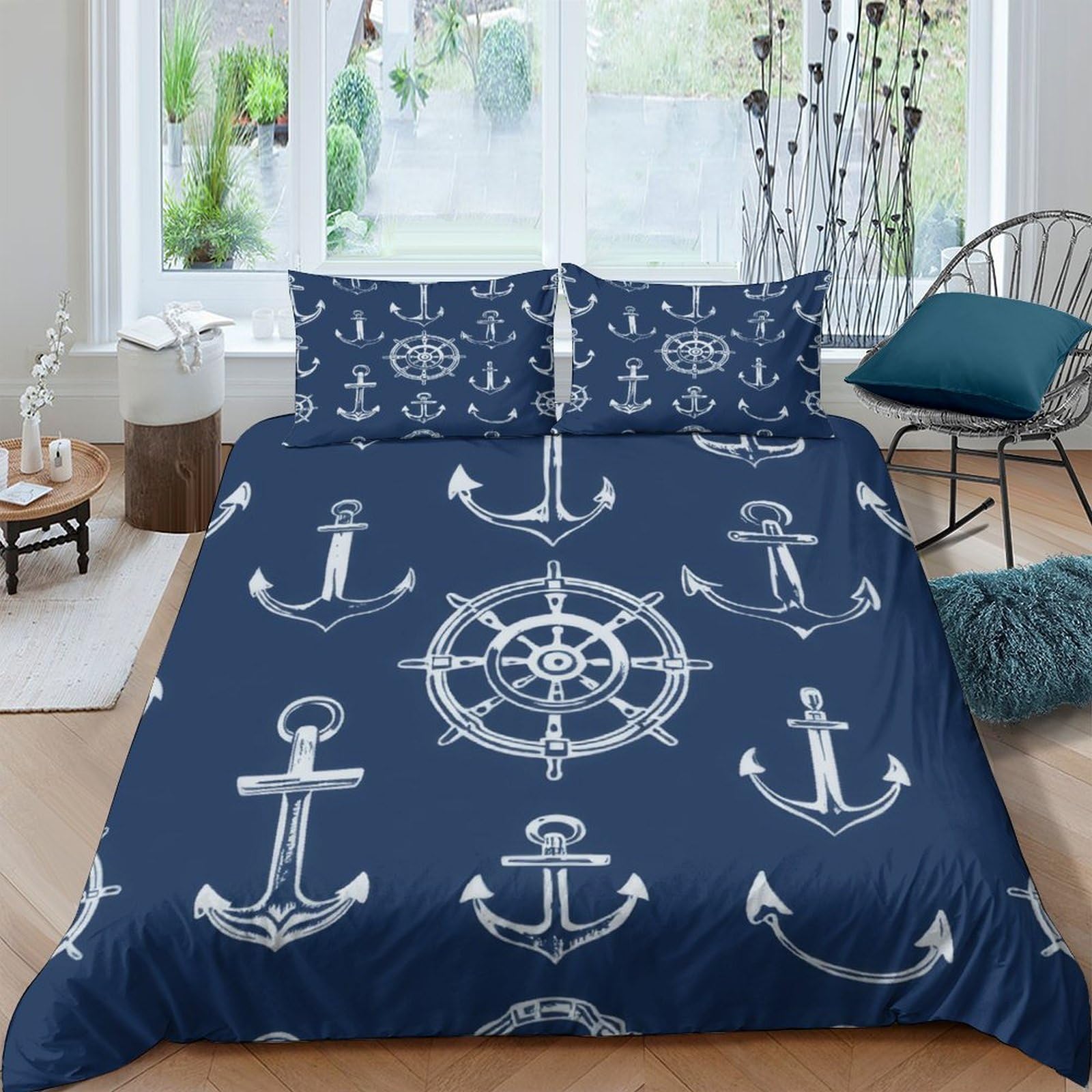 Ctjqhvkz Style-2 3D Printed Nautical Anchor Fitted Sheet Microfiber Soft Breathable Helm Bed Cover For Bedroom Guest Room Mattress Decor Single（135X200cm）