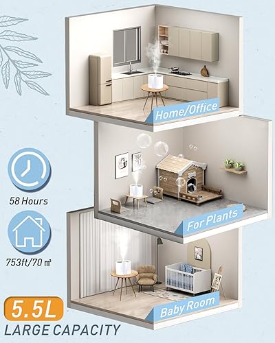 Miniatura 2 de Humidificadores de 5.5L para dormitorio, habitación grande, difusor de aceite esencial para el hogar, llenado superior de niebla fría para bebés y
