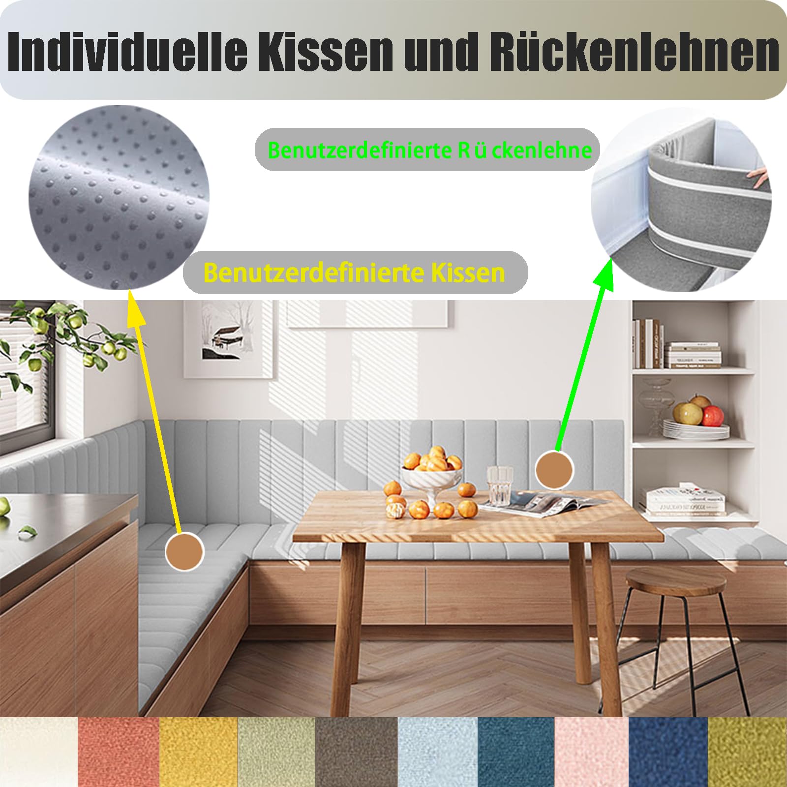 Cuscini personalizzati per panche, lavabili, rimovibili, per davanzali interni, spessi 9,5 cm, perfetti per panche angolari e divani, comodi Bank Kissen.