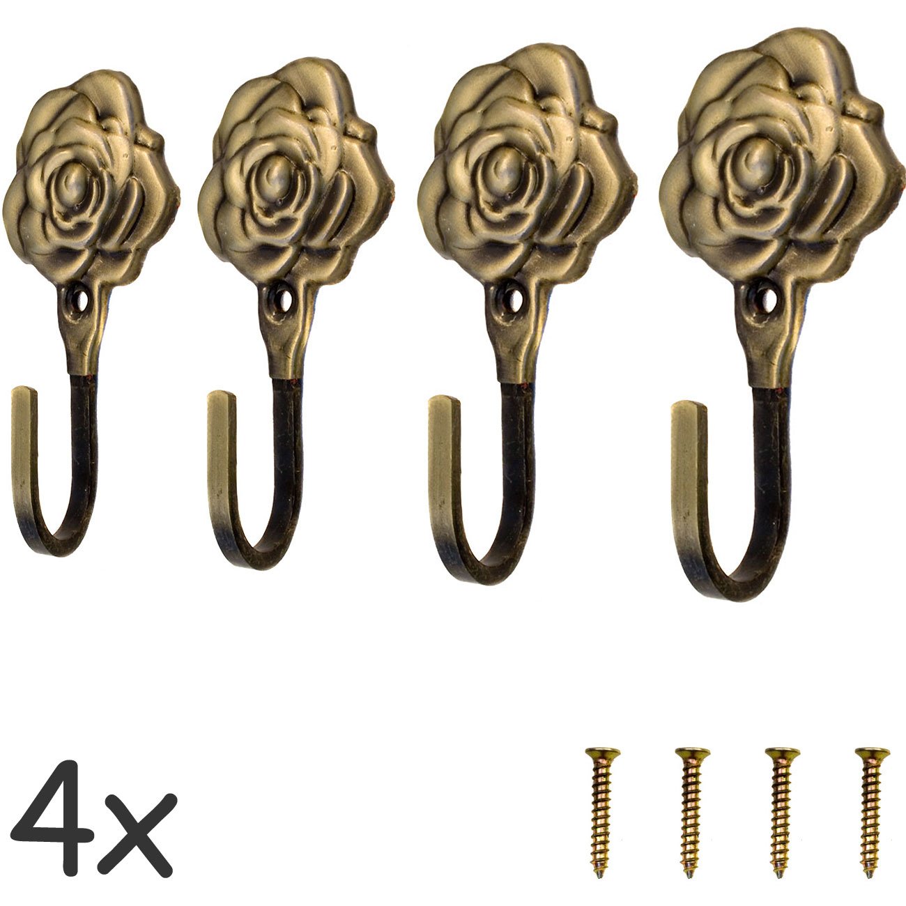 Fuxxer Bronze,Rose Fuxxer® 4 X Antique Hooks, Cast Iron With Brass Finish, Bronze, Rose, 92 Mm