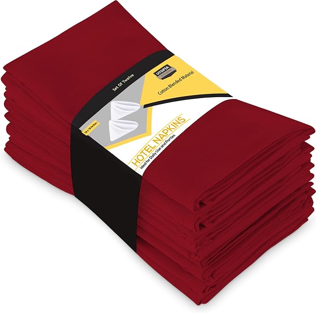 Utopia Kitchen Cloth Napkins [12 Pack, Red] 46x46 cm Cotton Blend Washable and Reusable Table Dinner Napkins for Hotel, Lunch, Restaurant, Weddings, Event and Parties