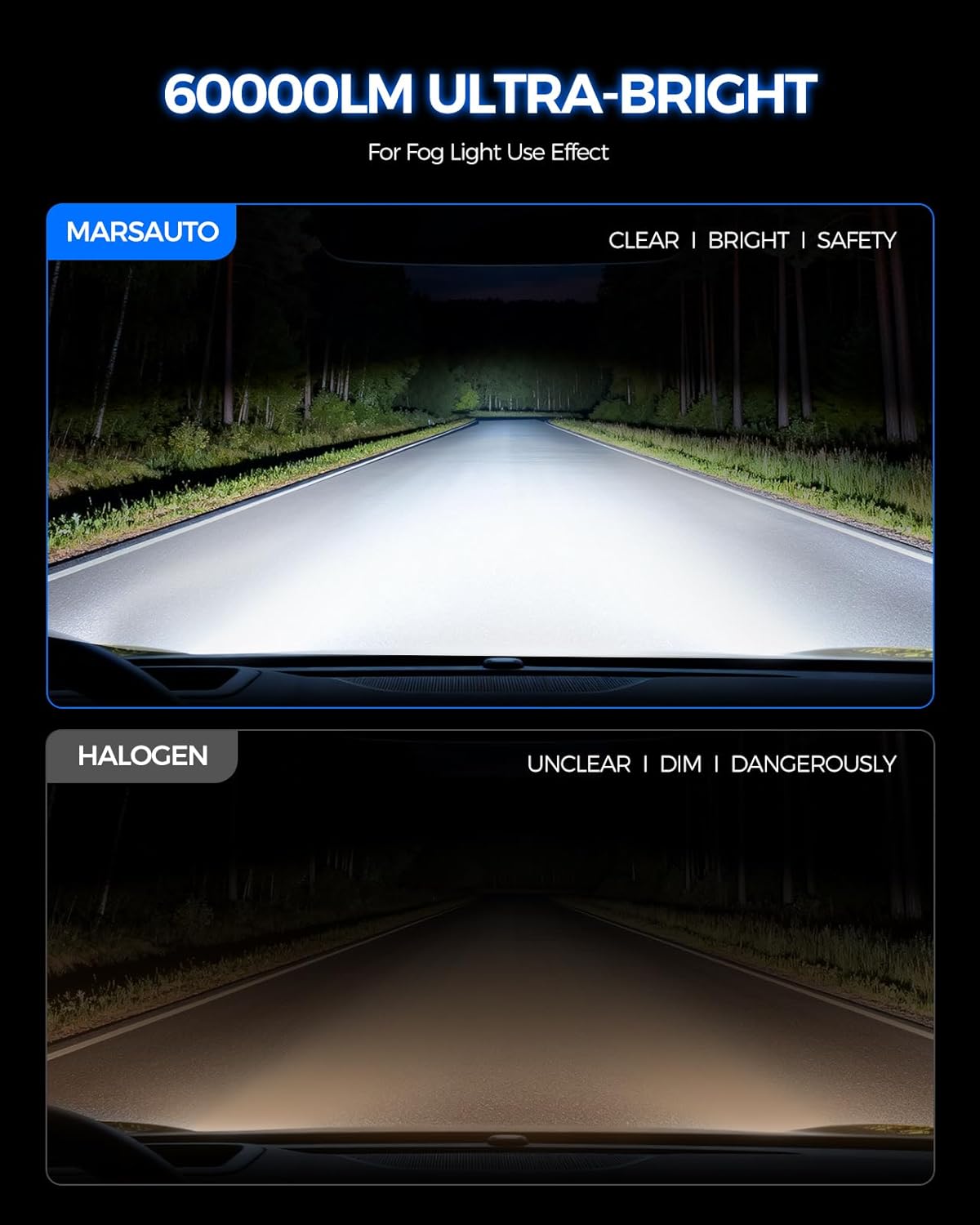 Marsauto - 9012 light bulbs - High Performance Halogen Headlight Bulb, High Beam, Low Beam and Fog Replacement Bulb, Brighter Downroad with Whiter Light (Contains 2 Bulbs)