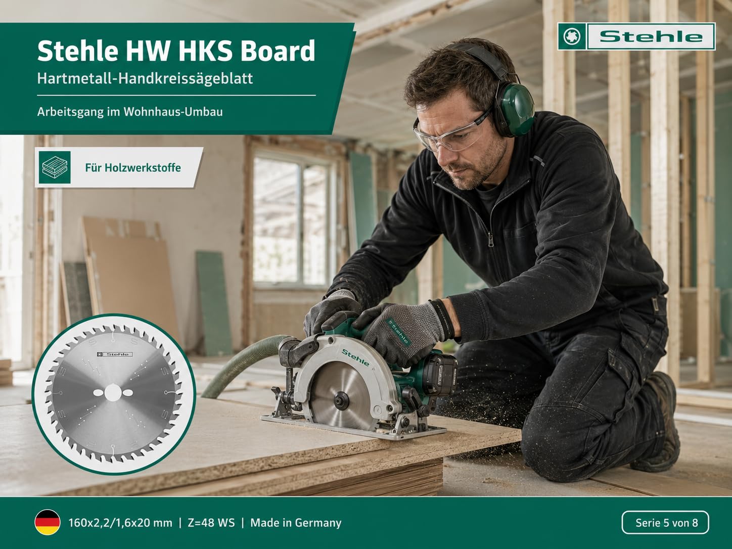 Hartmetall-Handkreissägeblatt 160 x 2,2/1,6 x 20 mm, 48 Zähne WZ, Made in Germany, für präzise Längs- und Querschnitte in Holzwerkstoffen mit Handkreissägen, Kapp- und Gehrungssägen.