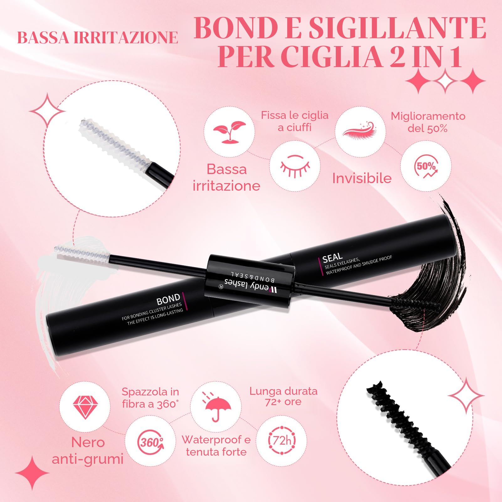 Wendy Lashes Kit Extension Ciglia 200PCS Clusters Lashes Kit D Curl 0,07 80D 8-16mm Ciglia Finte Individuali Fluffy Effetto 3D Cluster Eyelash con Lash Bond e Seal for DIY Lashes