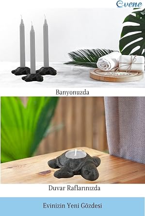 Evene Siyah Mumluk Şamdan Tealight Ve Ince Mum Uyumlu Kaplumbağa Model 8682874834633