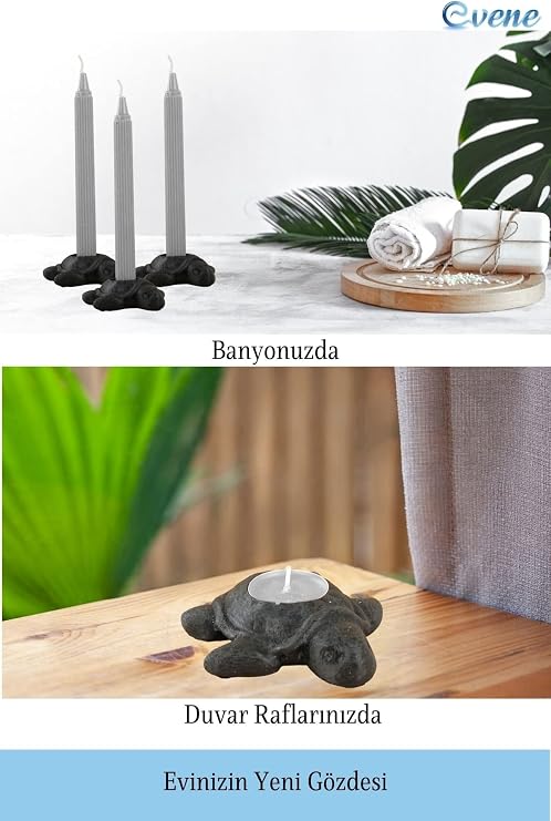 Evene Siyah Mumluk Şamdan Tealight Ve Ince Mum Uyumlu Kaplumbağa Model 8682874834633
