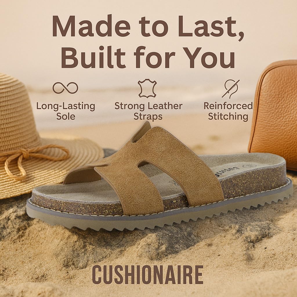 CUSHIONAIRE Women's Wisdom Cutout Leather Slide Sandals - Image 4