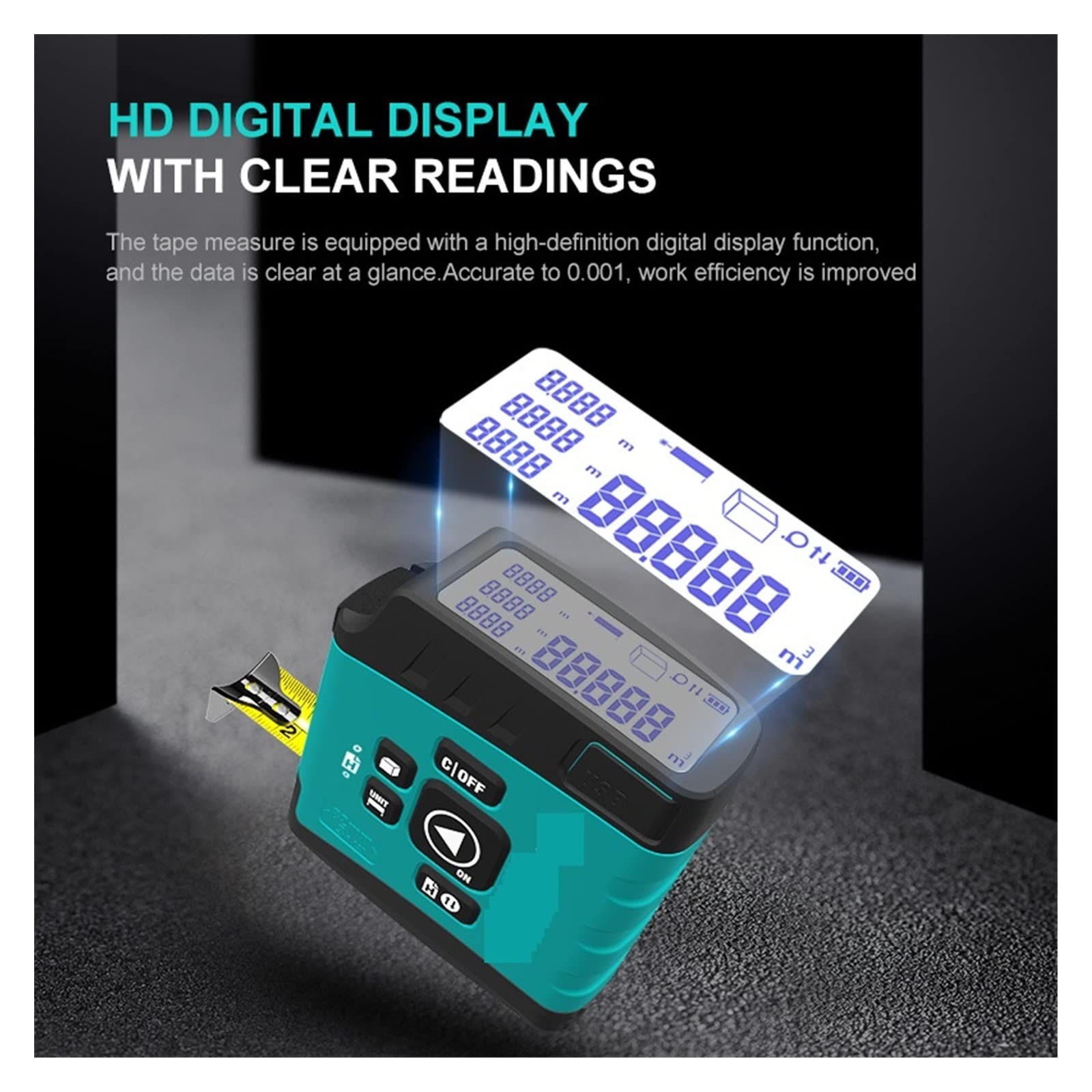 medidor de Distancia láser, DT20 Cinta métrica láser 3 en 1 Pantalla Digital Inteligente Cinta métrica láser Medir Distancia, área y Volumen