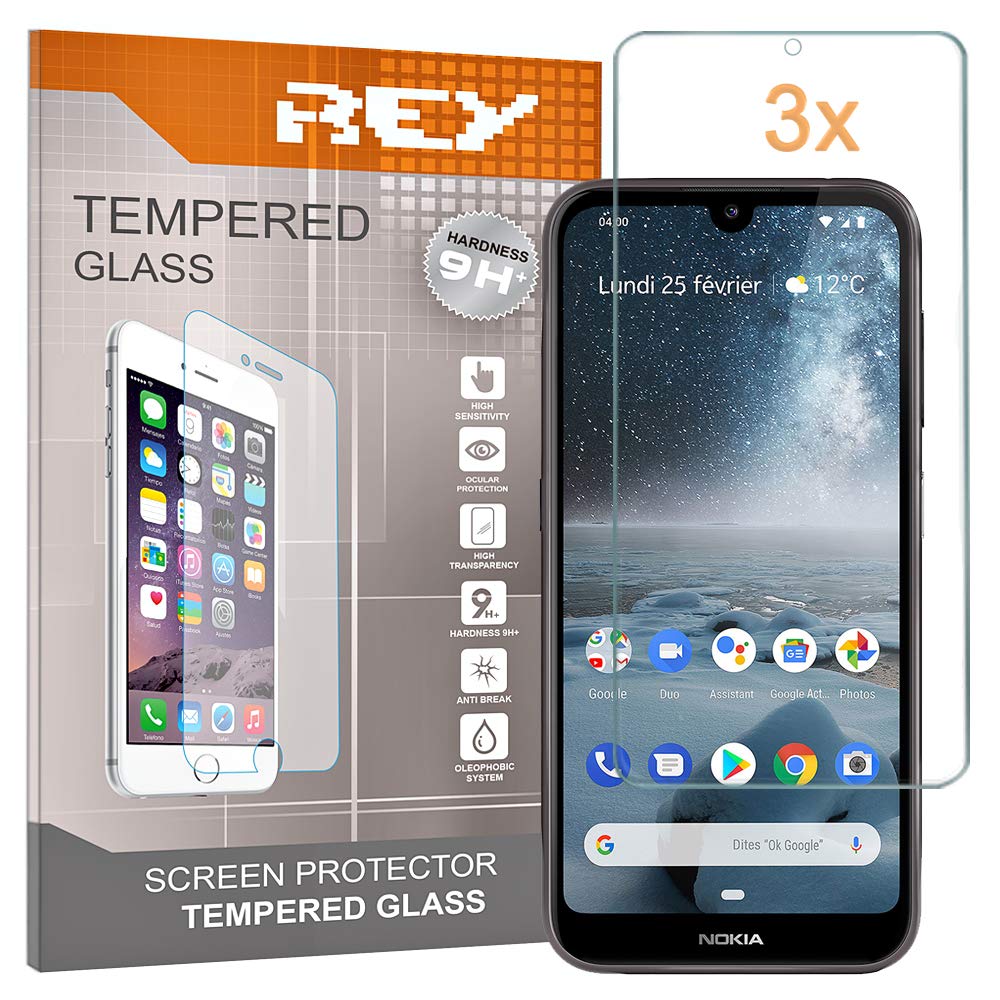 REY Pack 3 Pellicole In Vetro Temperato Per Nokia 2.1 (2018) - Protezione Schermo 9H, Oleofobico, Anti Graffio, Facile Applicazione