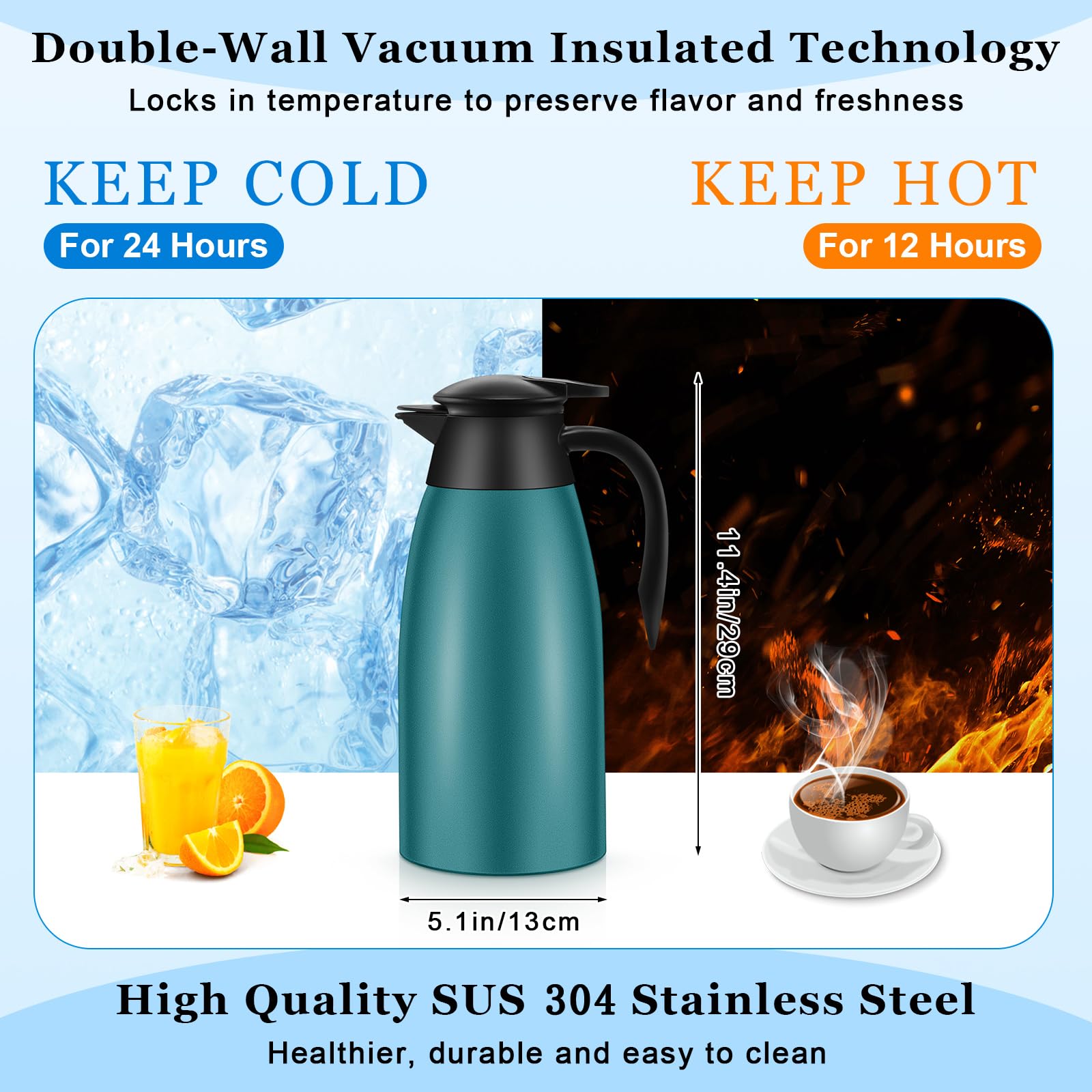 Tea Server Coffee Tea Dispenser 2-Pack 68oz Thermal Coffee Carafes - Stainless ...