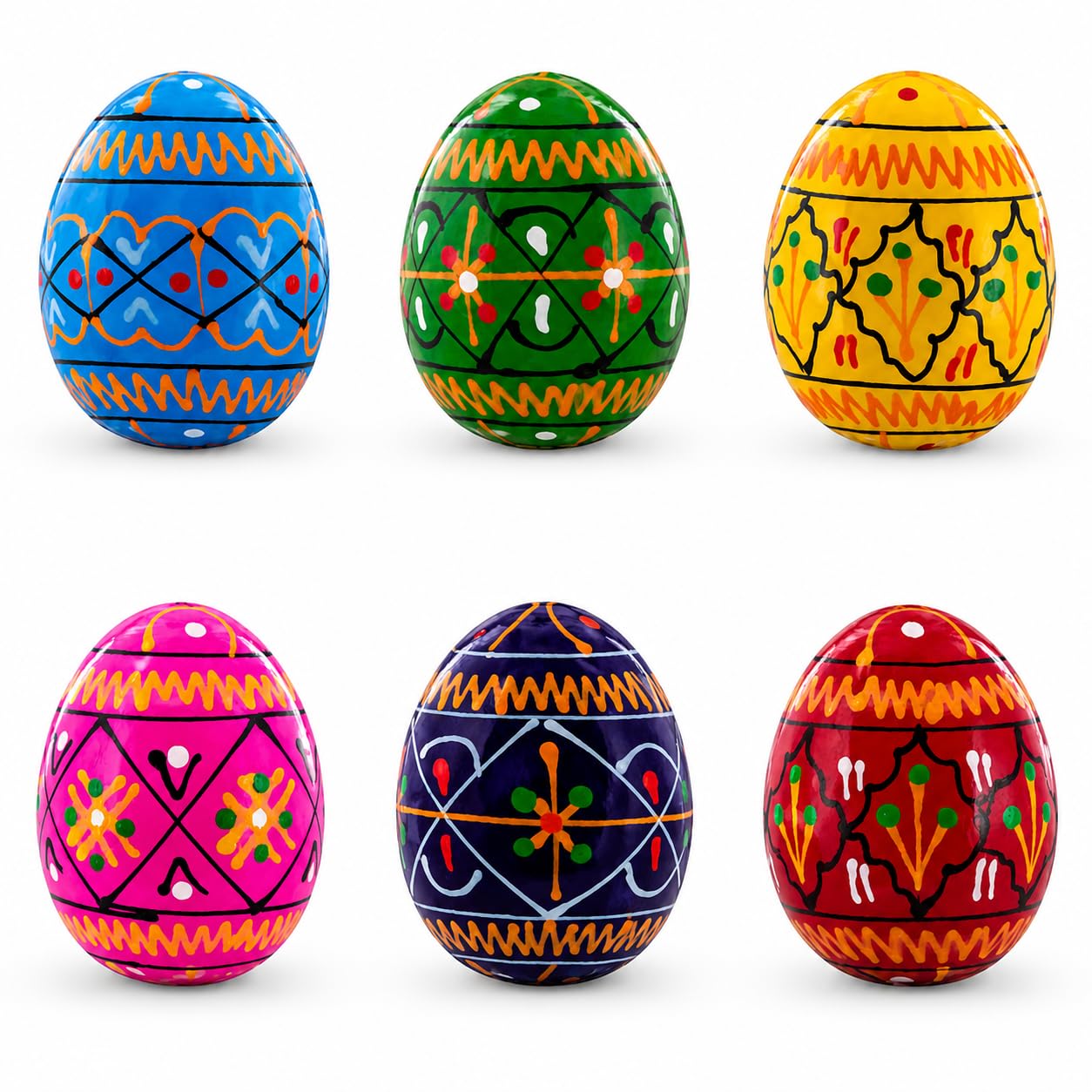 BestPysanky Set of 6 Mini Ukrainian Hand Painted Pysanky Wooden Easter Eggs 1.6 Inches