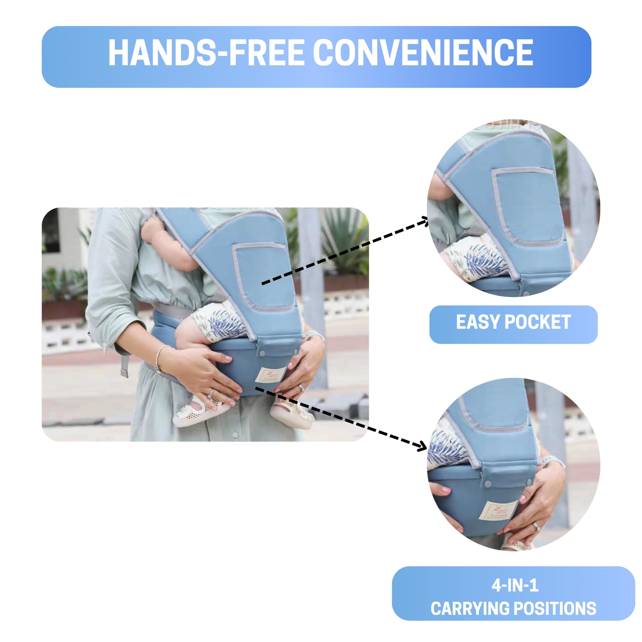 OBABY Carrier Hip Seat Adjustable/Comfortable/Lightweight/Soft/Lumbar Support Stylish Cotton with 5 Carry Positions, Travel and Daily use, New-Born to Toddler Carrier (0 to 36 Months) - Image 3 thumbnail