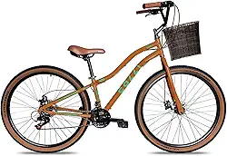 Colli Bike, Viena, Tam. 15,5, Aço Carbono, 21 Velocidades, Aro 29, Freios a Disco, Com Cesto Bege, Selim Marrom, Pneu com Faixa Bege CHAOYANG